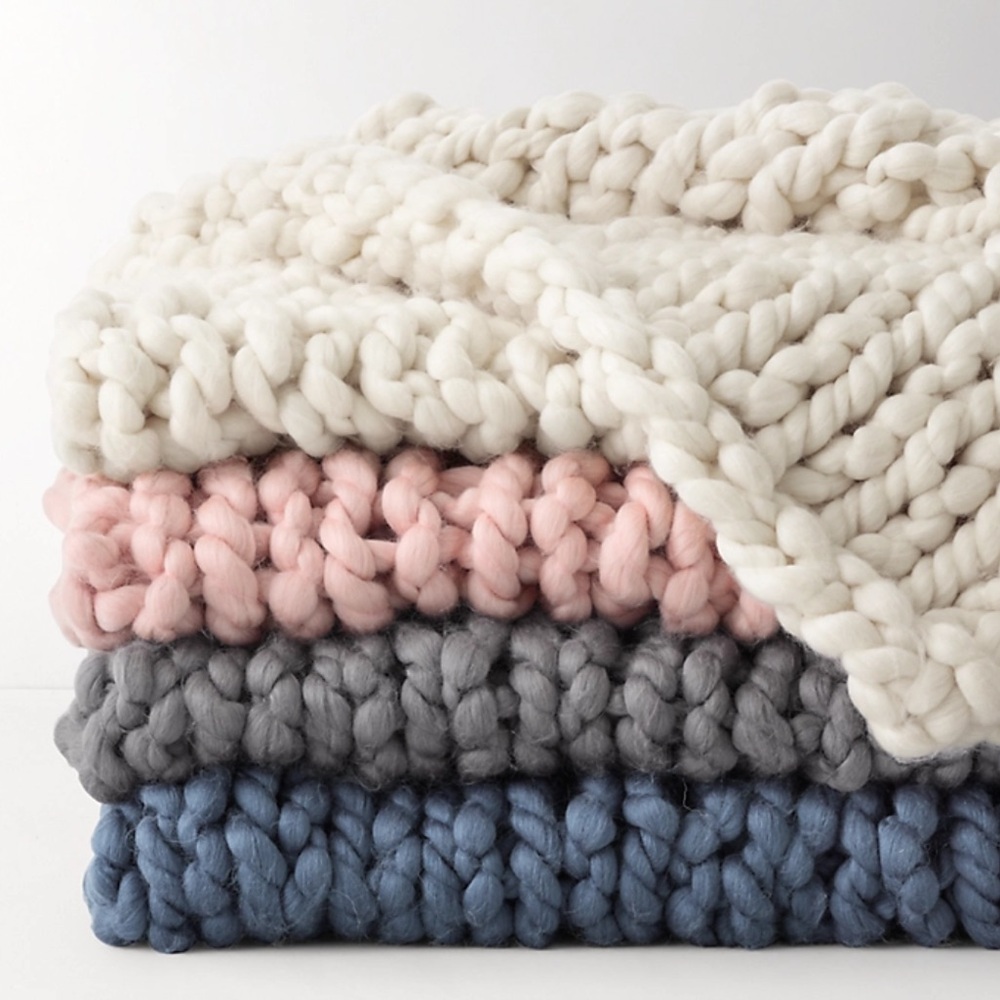 Restoration Hardware Chunky Hand-Knit Throw Blanket in Pink
